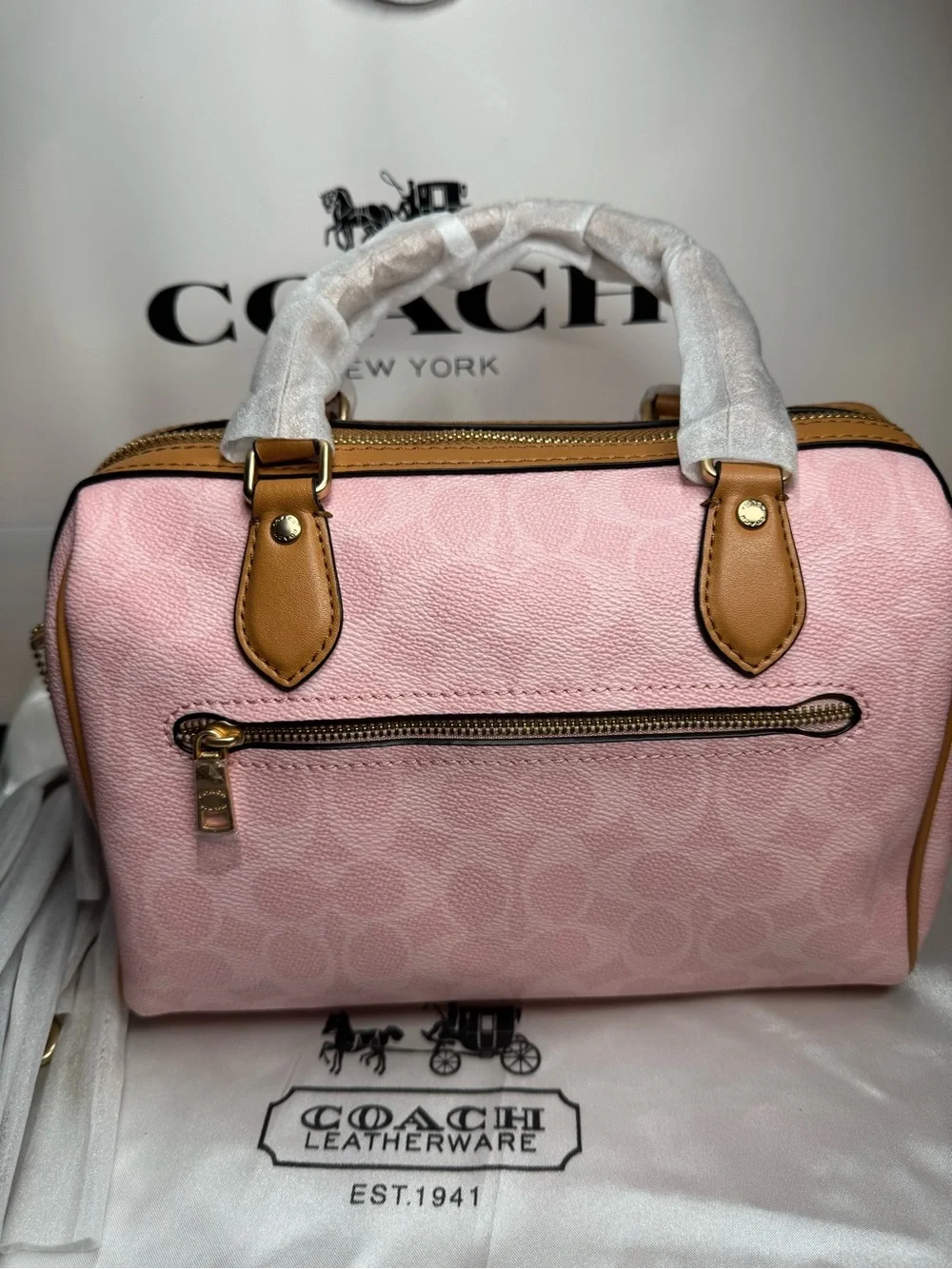 Coach Pink Leather Satchel with Tan Trim